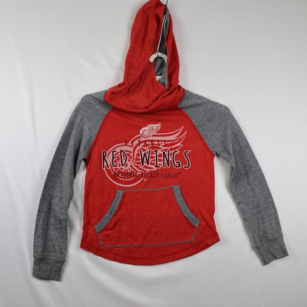 Detroit Red Wings Hoodie Womens Medium Red Gray NHL Hockey Long Sleeve Pullover